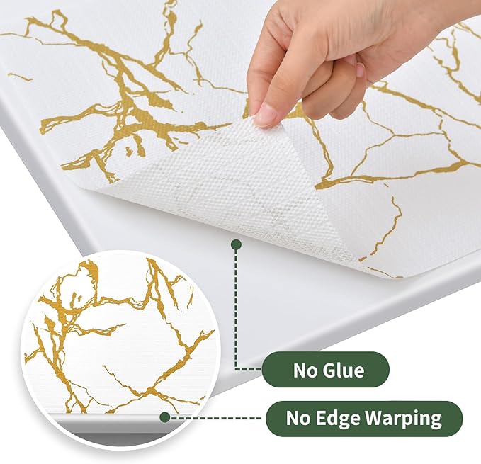 Drawer and Shelf Liner for Kitchen Cabinet Non Slip Waterproof Shelf Paper 23.6 in X 20 Ft Non Adhesive Refrigerator Liners Gold White Marble Easy Liners for Bathroom Cupboard - Image 6