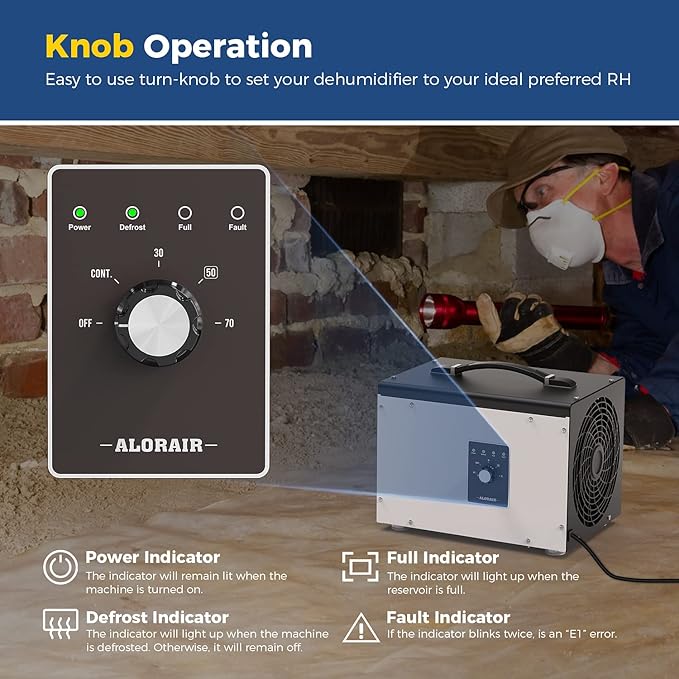 ALORAIR 70 PPD Crawl Space Dehumidifier, Crawlspace Dehumidifiers Commercial Dehu for Home and Basements, Compact, Portable, Auto Defrost, Memory Starting, cETL, 5 Years Warranty - Image 3