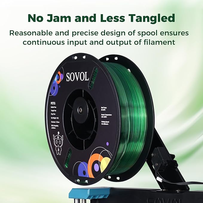 Sovol 3D Printer PETG Filament 1.75mm, Gradient Multicolors Filaments Material, 1kg (2.2lbs), Dimensional Accuracy +/- 0.03 mm, Fit Most FDM Printer, Green - Image 4