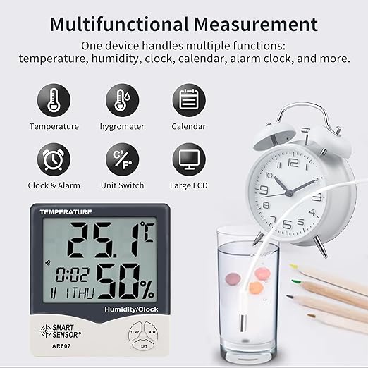Digital Hygrometer Indoor Thermometer Room Temperature and Humidity Monitor Outdoor Mini Hygrometer Indoor Humidity Meter Gauge Humidity Gauge for Home Office-AR807 - Image 2
