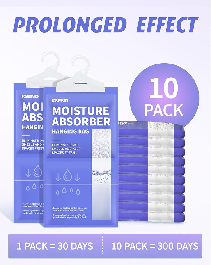 Moisture Absorbers 10 Pack, 9.8 Oz Compact Dehumidifier Bags & Packs, Moisture Hanging Bag, Humidity Absorbers, Closet Deodorizer Against Musty Odors, 11.8'' x 6.3'' - Image 3