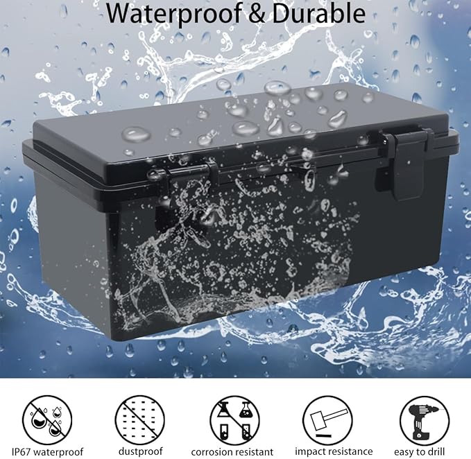 Junction Box, Hinged Black Cover IP67 Waterproof ABS Project Box with Mounting Plate Electrical Box Enclosure with Wall Bracket 10.6 x 5.1 x 4.3inch(270x130x110mm) - Image 2