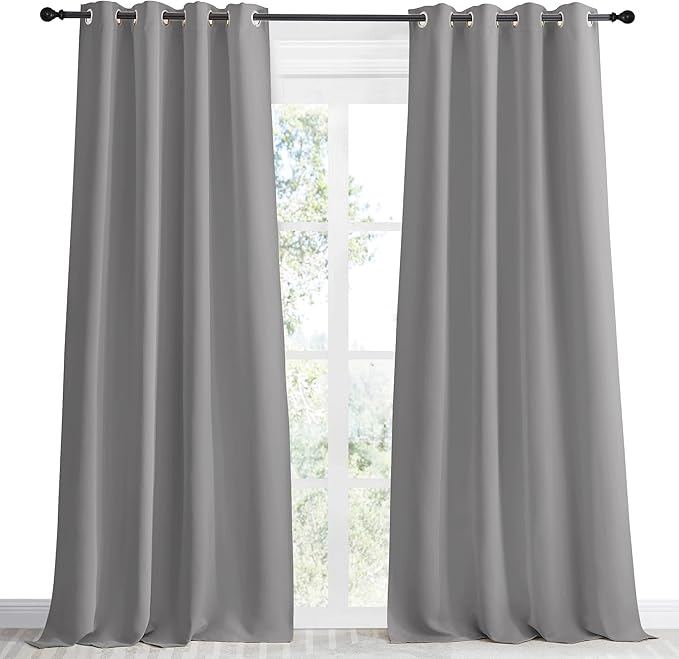 NICETOWN Blackout Curtain & Drape 96 inch Length, 55 inch Wide, Sold by 1 Panel, Silver Grey Color, Noise Reducing Drapery for Living Room/Farmhouse - Image 2