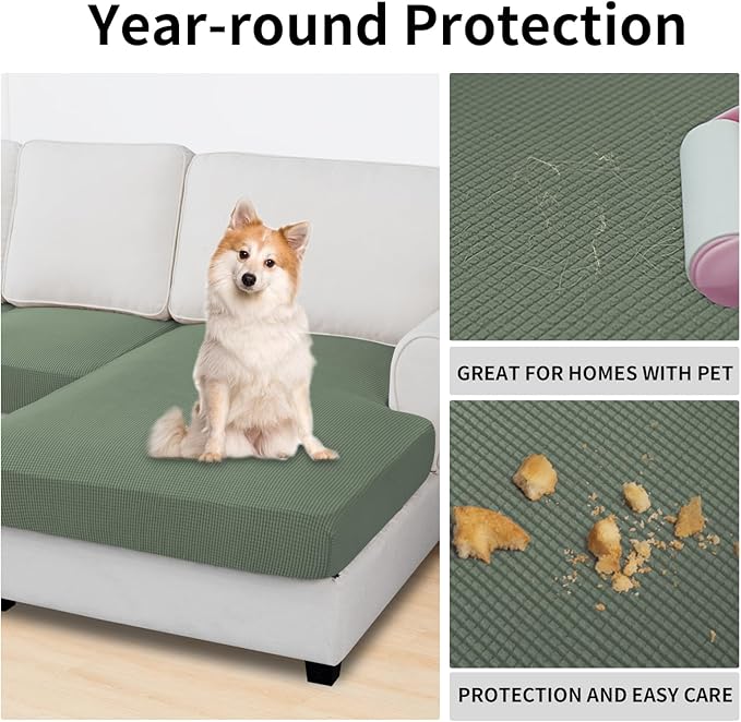 Easy-Going Stretch 4 Pieces Couch Cushion Covers for Sectional Sofa Left/Right L Shape Chaise Lounge Sofa Seat slipcover Anti-Slip Sofa Cover Soft (3 Seater + 1 Chaise, Greyish Green) - Image 3