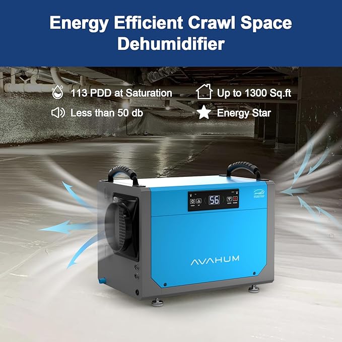 Crawl Space Dehumidifier 113 Pint Commercial Dehumidifier Energy Star Efficient Certified for Basement,Whole House with Drain Hose,Large Capacity, Water Damage Unit,Portable, Auto Defrost - Image 2