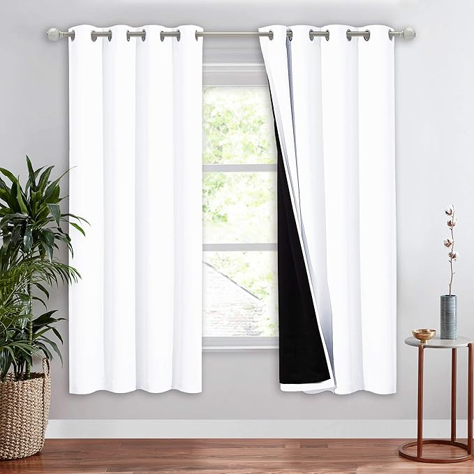 NICETOWN 100% Blackout Cold Blocking Window Curtain Panel, Full Light Blocking Drape with Black Liner for Nursery, 72-inch Drop Thermal Insulated Drapery (White, 1 Piece, 52-inch Wide Per Panel) by NICETOWN