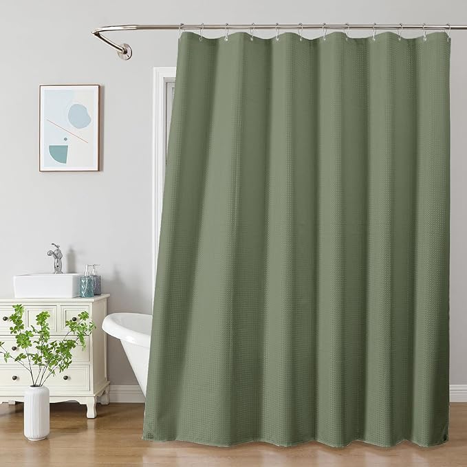 2-in-1 Waterproof Fabric Shower Curtain - No Separate Liner Needed, Hotel-Style Waffle Weave, Effortless Cleaning & Washable Bathroom Shower Curtain Set,72Wx72H,SageGreen - Image 2