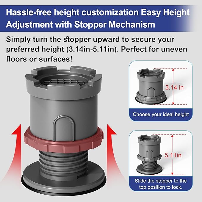4Pcs Anti Vibration Pads for Washing Machine, Adjustable Height Stops Washer Dryer Moving, Prevents Noise, Vibration Transfer, Antivibration Stabilizer Support Feet with Suction Cup Bottom (Grey) - Image 5