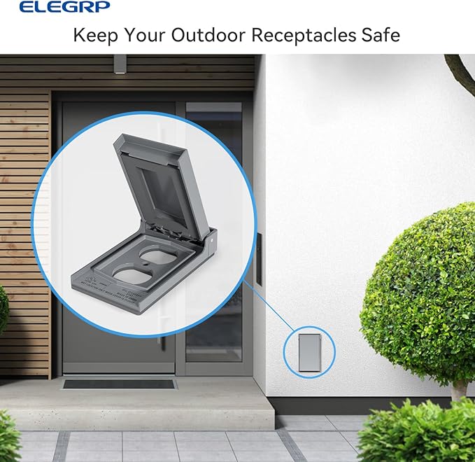 ELEGRP Vertical Outdoor Cover for Duplex Receptacles, Weatherproof Wall Plate, Outdoor Electrical Outlet Cover, Standard Size 1-Gang 4.85” x 2.82”, Thermoplastic, 6 Pack, Grey - Image 6