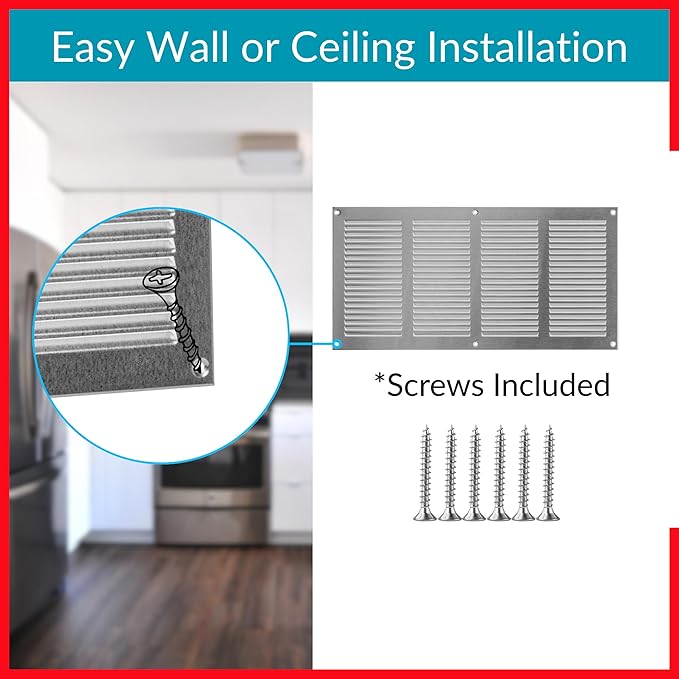 14x6 Vent Cover (Duct Opening) - HVAC Return Air Grille for Wall and Ceiling - Stainless Steel AC Vent Cover with Mesh - Rectangular Ventilation Register - Overall Size: 15.75" W x 7.87" H - Image 4