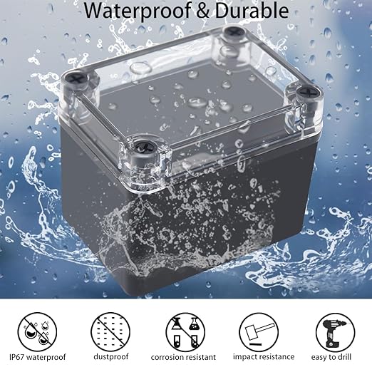 Junction Box,IP67 Waterproof ABS Black Project Box Clear Cover with Mounting Plate Electrical Box Enclosure for Outside Electronics 4.3 x 3.1 x 3.3inch(110x80x85mm) - Image 2