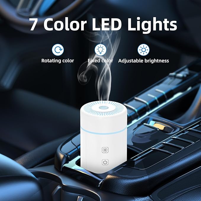 100ML Car Essential Oil Diffuser, Rechargeable Battery Powered, Cordless Portable Humidifier with 7 LED Color Changing Lights for Travel (White) - Image 6