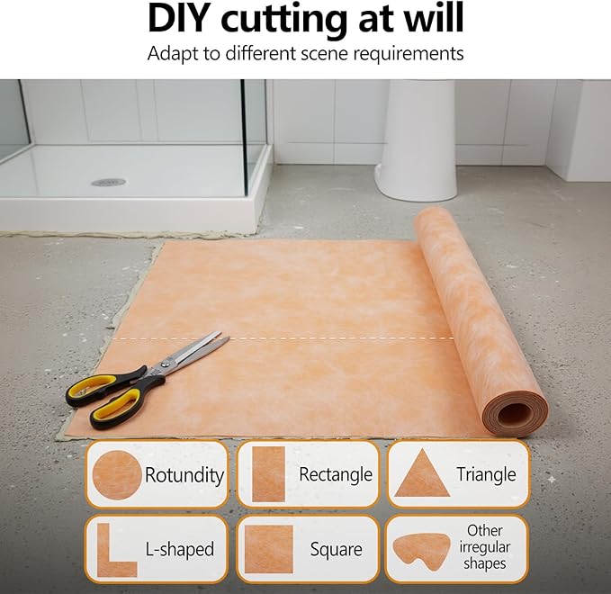 3.3 FT x 98.5 FT Waterproof Membrane for Shower, 23.6 mils Thick Underlayment Waterproof Polyethylene 323 sq ft, Walls Tile Underlayment Fabric for Sauna Bathroom, Bathroom - Image 6