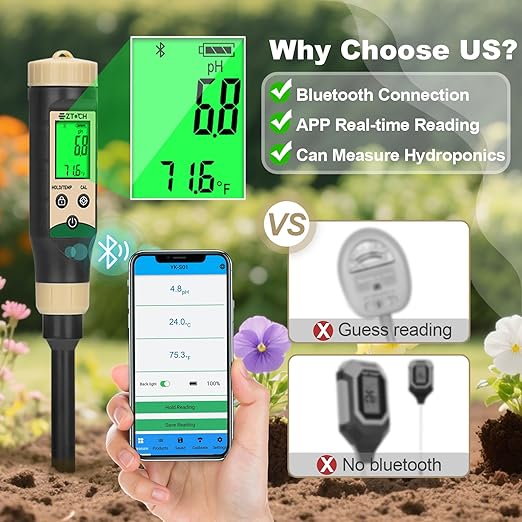 Soil pH Meter for Food, Bluetooth Water pH Tester for Soil & Hydroponic, Digital pH Temp Meter for Blueberry Jam with ATC for Canning, Dough, Garden Lawn, Indoor Outdoor Plants, Raised Garden Beds - Image 4