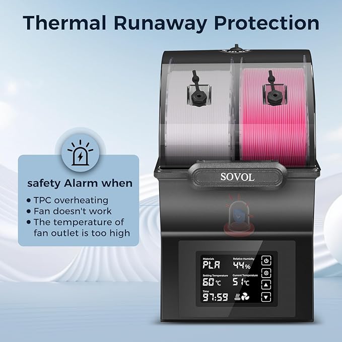 Sovol Filament Dryer, SH02 Dry Box Filament Sealed Storage Box 3D Printer Spool Holder with PTC Heater, Filament Dehydrator with Touch Screen, One Key Set, Compatible with PLA PETG TPU ABS 1.75/2.85mm - Image 7