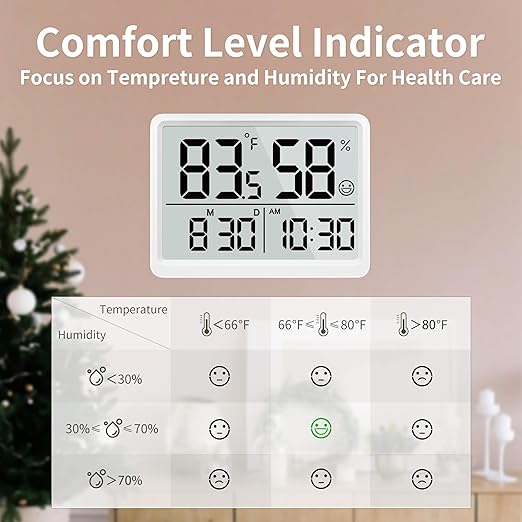 DOOMAY Room Thermometer Indoor - Hygrometer Temperature and Humidity Monitor with High Accuracy Sensor LCD Display Large Display Date Clock for Kitchen Baby Room Office (White) - Image 3