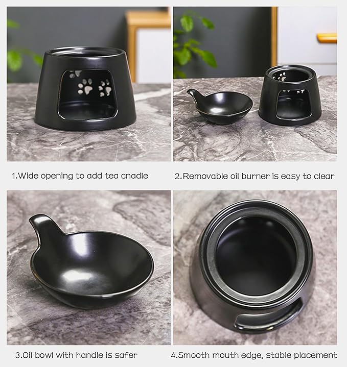 Ceramic Essential Oil Burner, BAOBYAO Wax Melt Burners Humidifier Yoga Aromatherapy Fragrance Diffuser Candle Holder for Living Room, Bedroom, Office Decoration (Black, 4 * 4 * 5 Inch) - Image 5