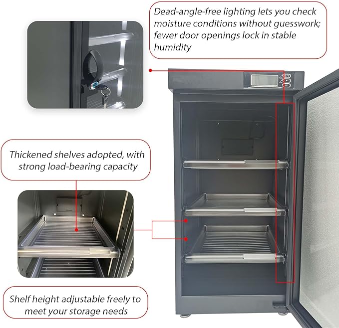 50L Digital Camera Dehumidify Storage, Dehumidifying Dry Cabinet Box, 4 Layers for Camera Lens, Electronic Equipment, Electronic Dry Cabinet Storage with Temp & Humidity LED Screen - Image 4