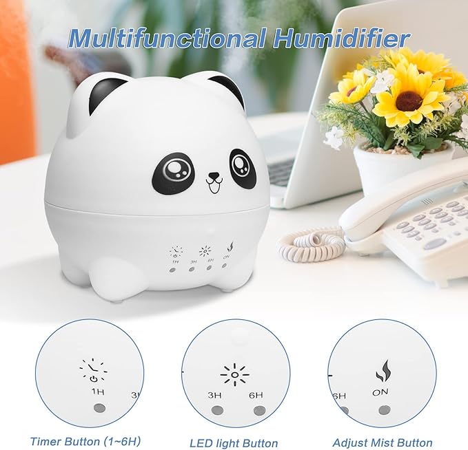 Mini Cool Mist Humidifier - Quiet Aroma Diffuser with 7 Color LED Lights, 2 Mist Levels, Timer & Auto Shut-Off for Bedroom and Office - Image 4