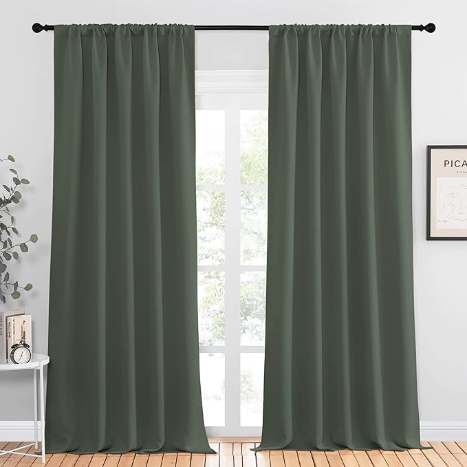 NICETOWN Bedroom Curtains Blackout Draperies - All Season Thermal Insulated Solid Rod Pocket Top Blackout Curtains/Drapes for Kid's Room (Dark Mallard, 1 Pair, 52 x 95 Inch) by NICETOWN