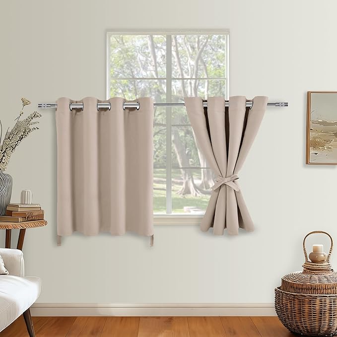 Hiasan RV Blackout Curtains for Bedroom, 52 x 30 Inches Long - Thermal Insulated & Light Blocking Window Curtains for Living Room/Kids Room, 2 Drape Panels Sewn with Tiebacks, Camel - Image 2