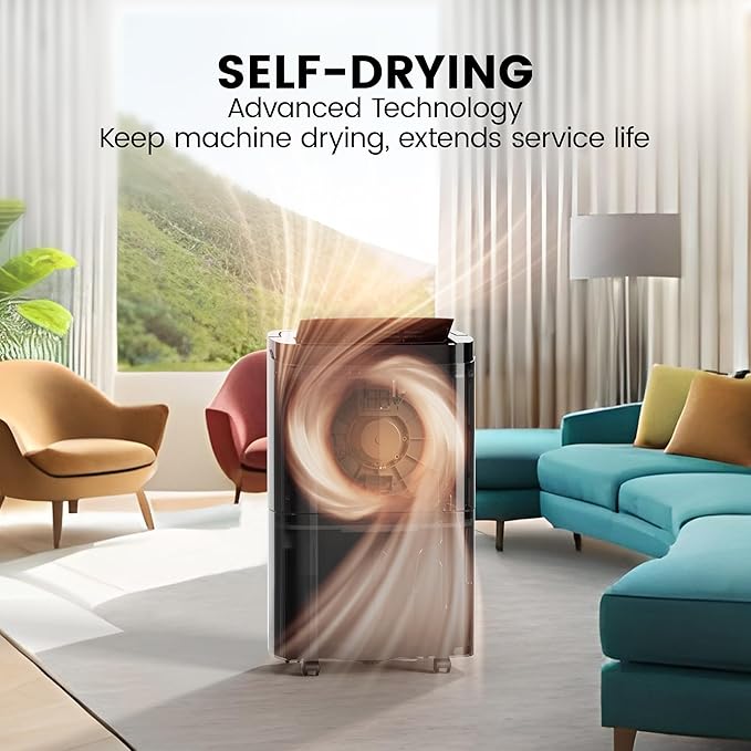 Kesnos 150 Pints 2025 Energy Star Dehumidifier for Home, Basement with Drain Hose & Large Tank, Ideal for Spaces up to 7,500 Sq. Ft. - Portable Commercial Dehumidifier with Auto Defrost & Self-Drying - Image 6