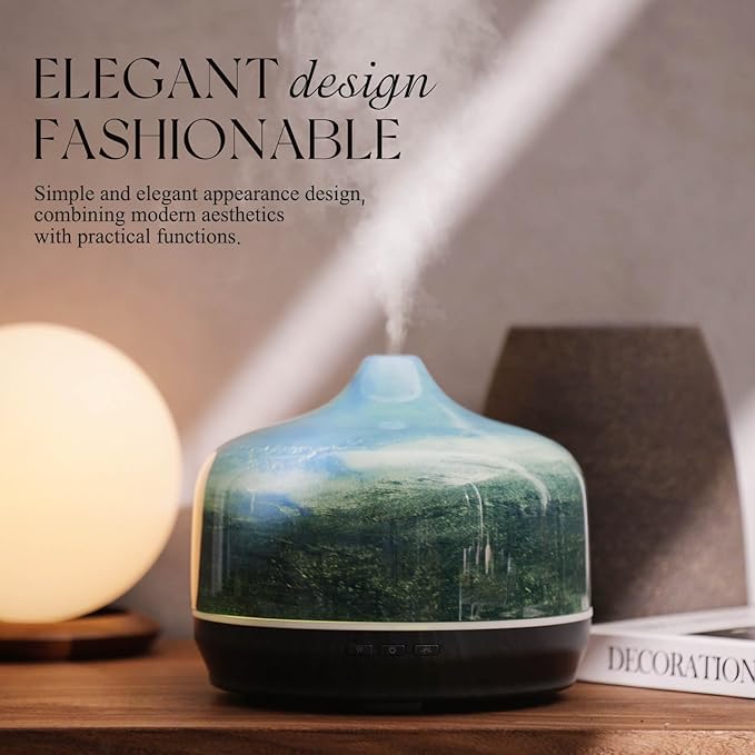 Porseme 500ml Glass Essential Oil Diffuser Aromatherapy Ultrasonic Cool Mist Humidifier 15-21 Running Hours Waterless Auto-Off Air Diffusers for Sleeping Yoga Office Working Spa and Rest (Dreamy Blue) - Image 4