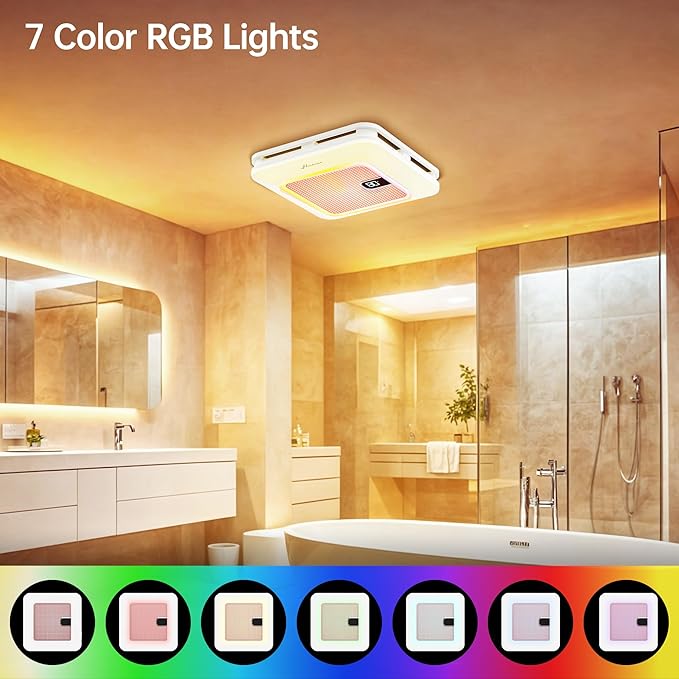 Bathroom Exhaust Fan with Bluetooth Speaker, 230 CFM 1.0 Sone Bathroom Exhaust Fan with Light, 3 Dynamic Light, 7 LED Color, 3 Color Temperatures, Nightlight,Remote, Easy Install - Image 8