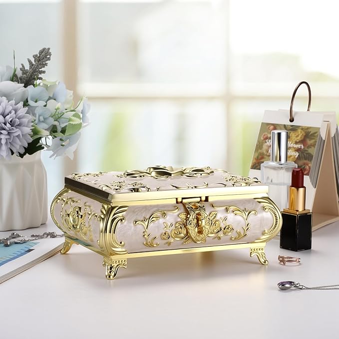 Hipiwe Jewelry Storage Chest Rectangular Keepsake Storage Box Trinket Decorative Box for Rings Earrings Holder Gift for Women, Large - Image 5