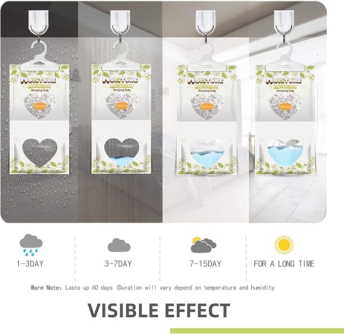 16 Pack Moisture Absorber Hanging Bags,220g/Pack Fagrance Free Moisture Bag,Hanging Closet Dehumidifier Bags for Basement Closet Storeroom - Image 6