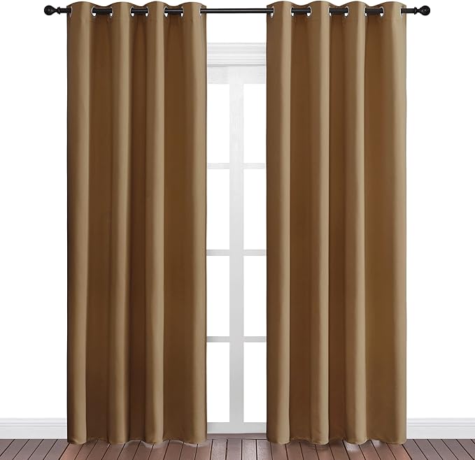 NICETOWN Sleek Blackout Curtains 86 inches Length for Small Windows, Noise Reducing and Block Draft Panels for Door Doorway Laundry Office Luxury Decor Theme (2 Panels, Gold Brown, W55 x L86 -Inch) - Image 2
