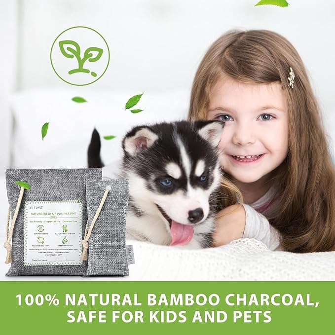CLEVAST 14 Pack Activated Bamboo Charcoal Air Purifying Bags(2x200g, 12x50g), Natural Fresh Odor Absorber, Deodorizer and Moisture Eliminator, Air Purifier Bags for Home - Image 5