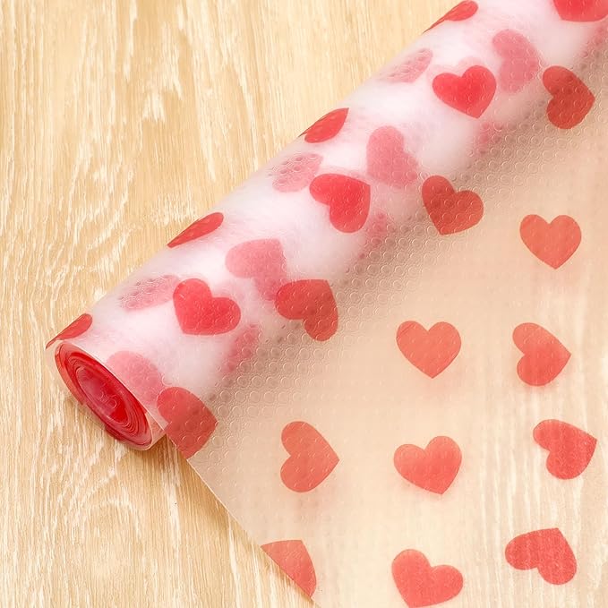 Valentine's Day Refrigerator Liner Waterproof Fridge Shelf Mat Red Heart Non-Adhesive Cabinet Drawer Liner for Home Kitchen Table Decoration, 11.8 x 118 Inch by FYSUIMU