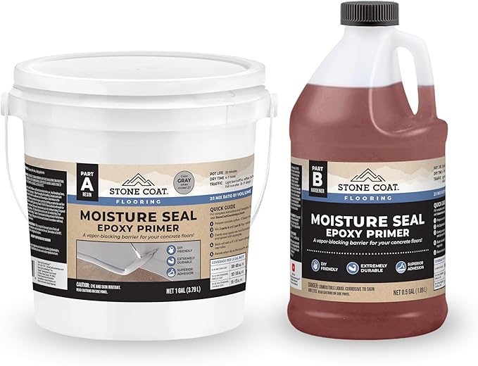 Stone Coat Countertops Moisture Seal Epoxy Primer Kit (1.5 Gal, Gray) – Vapor Blocker for Concrete and Plywood Floors, DIY Friendly, Compatible with Flake and Metallic Epoxy Flooring by StoneCoatCountertops