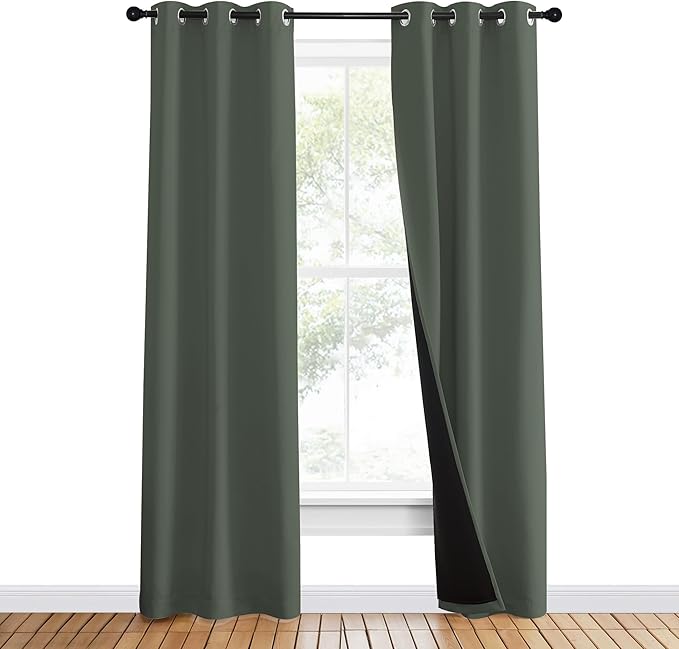 NICETOWN 100% Blackout Curtains 80" Long, Pair of Energy Smart & Noise Blocking Out Drapes for Baby Room Window, Thermal Insulated Guest Room Lined Window Dressing(Dark Mallard, 37" Wide) - Image 2