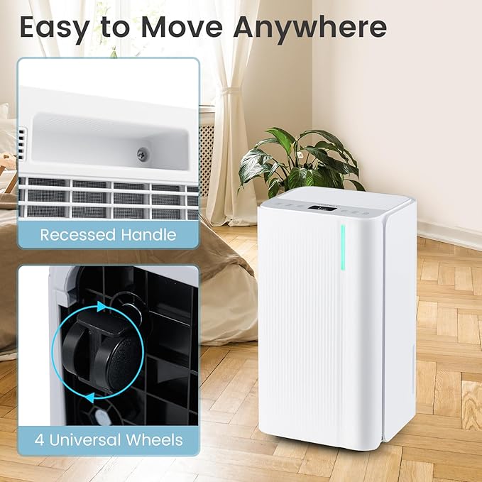 COSTWAY 32 Pints Dehumidifier for Home, 2000 Sq.Ft Portable Dehumidifier for Bedroom, Basement, Bathroom, 24H Timer, 3-Color Indicator, 3.3 FT Drain Hose, 4 Wheels - Image 7