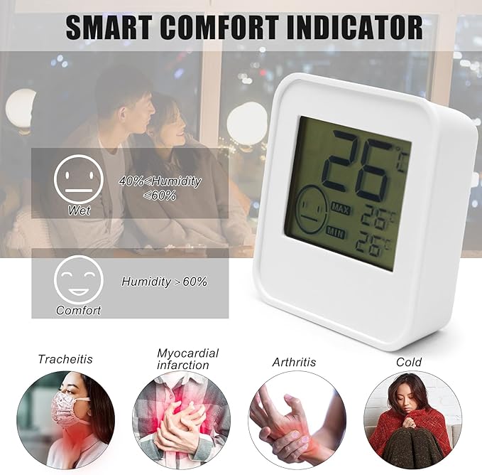 Digital Indoor Thermometer Indoor Hygrometer Room Temperature Monitor Humidity Gauge with Big Screen Stand Wall Hanging Magnet - Image 3