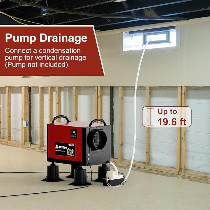 110 Pints Commercial Dehumidifier with Drain Hose, Crawl Space Dehumidifier for Water Damage Restoration, Flood Repair, Crawlspace and Basement, Red - Image 6