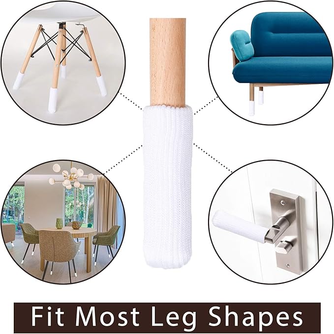 Hazeland High Elastic Knitted Chair Leg Protectors for Hardwood Floors, 24Pcs Non Slip No Scratch Noise Furniture Socks, Suitable for Most Round or Square Furniture Feet White - Image 4