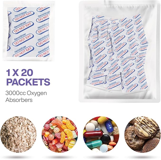 3000cc Oxygen Absorbers (Individually Sealed - Total 20 Count) for Food Storage, Food Grade Oxygen Absorbers Packets with Oxygen Indicator for Long Term Storage and Preservation (3000CC(20-Pack)) - Image 3