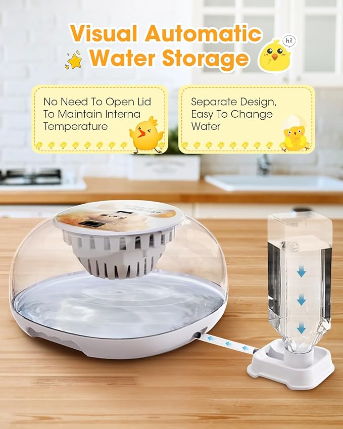 Incubators for Hatching Eggs, Chicken Waterer Cups, Automatic Egg Turner Holds 12 Eggs, Smart Incubator 360° Clear Window with Temperature Display Egg Candler for Small Poultry Chickens Ducks Quails - Image 5