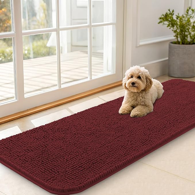 OLANLY Dog Door Mat for Muddy Paws 59x20, Absorbs Moisture and Dirt, Absorbent Non-Slip Washable Doormat, Quick Dry Chenille Mud Mat, Entry Indoor Entryway Carpet for Inside Floor, Caramel Russet by OLANLY