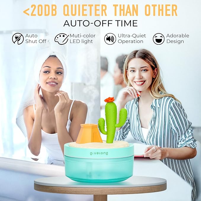 Cactus Mini Humidifier, Cute Desktop Humidifiers for Bedroom, 320ml Portable Small Cool Mist Humidification, USB Powered, Auto Shut-Off, Perfect for Home, Office & Indoor Plants - Image 7