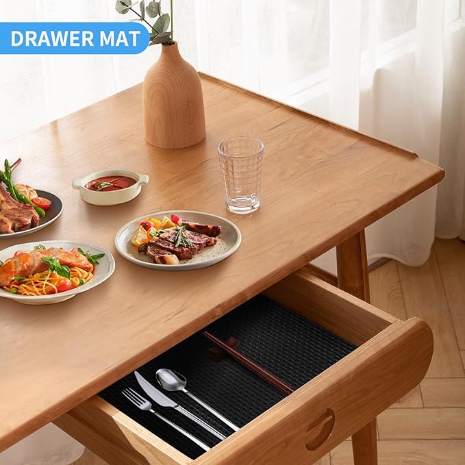 Black Shelf Liners Kitchen Cabinets Non Adhesive Drawer Mat Refrigerator Liners Durable Place Mats for Bathroom, Kitchen, Desks, Shelves, Cupboard-Black Drawer Liner 11.8x236.22Inch - Image 3