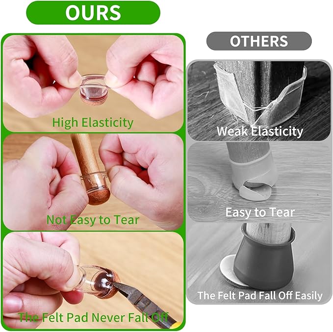 8 Pcs Extra Small Chair Leg Floor Protectors with Felt Pad - Furniture Pads for Hardwood Floors - Round Silicone Stool Cover Caps - Anti-Scratch and Reduce Noise(Clear, Fit: 0.35"~0.55") - Image 7