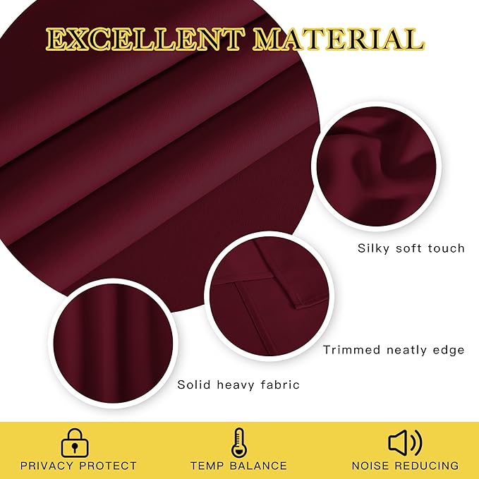 NICETOWN Blackout Room Divider Curtains 84 inch Length, Grommet Energy Saving Thermal Drapes Sound Reducing Window Treatments for Living Room/Bedroom, W100 x L84, 1 Panel, Wine Red - Image 3