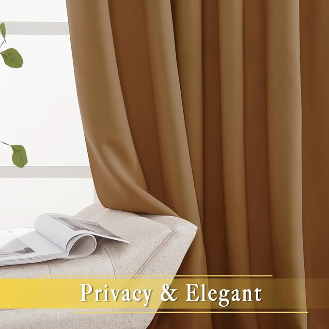 NICETOWN Sliding Door Curtains 84 inches Long, Grommet Blackout Thermal Patio Door Curtain Room Divider Darkening Sound Reducing for Room Divider (1 Panel, Gold Brown, W80 x L84) - Image 5
