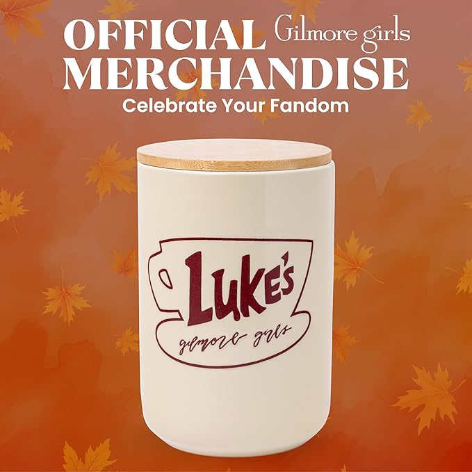 Silver Buffalo Gilmore Girls Wax Resist Ceramic Cookie Jar with Bamboo Lid Featuring Luke’s Cafe Logo, 5” x 5” x 6.5” - Image 6