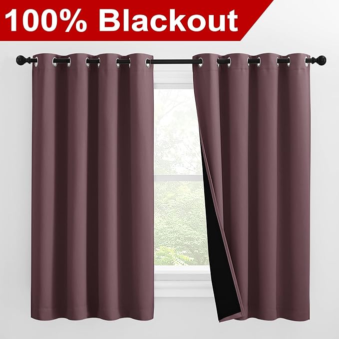 NICETOWN Warm Curtains for Winter, Bedroom Full Blackout Curtain Panels, Great Job for Blocking Light, Complete Blackout Draperies with Black Liner for Night Shift (Dry Rose, Set of 2, 55 by 57-inch) - Image 2