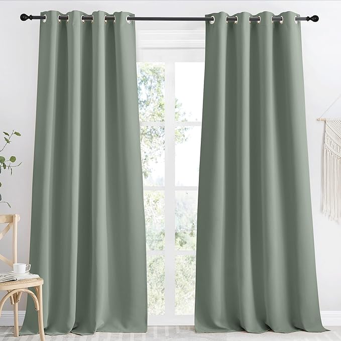 NICETOWN Blackout Curtain 118 inch Long, Greyish Green, W55 x L118, 1 Panel, Thermal Insulated Window Treatment with Grommet Room Darkening Thermal Insulated Panel for Bedroom/Living Room by NICETOWN